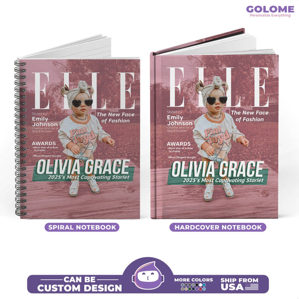 Personalized Fashion Magazine Baby Notebook – ELLE-Inspired Custom Cover with Name & Photo